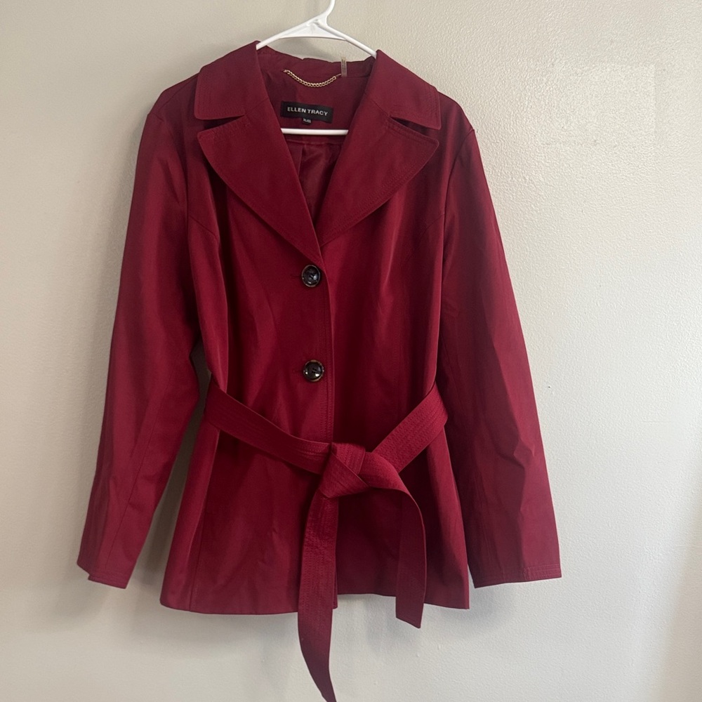 Ellen Tracy Women's Deep Red Trench Coat